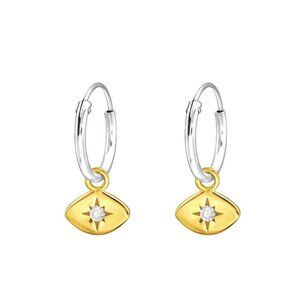 14K Gold Vermeil Star Hoop Earrings | CZ Stones